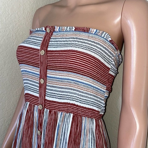 Becaal dress stripped strapless midi light weight brick white SZ SM swim/beach - Picture 8 of 10